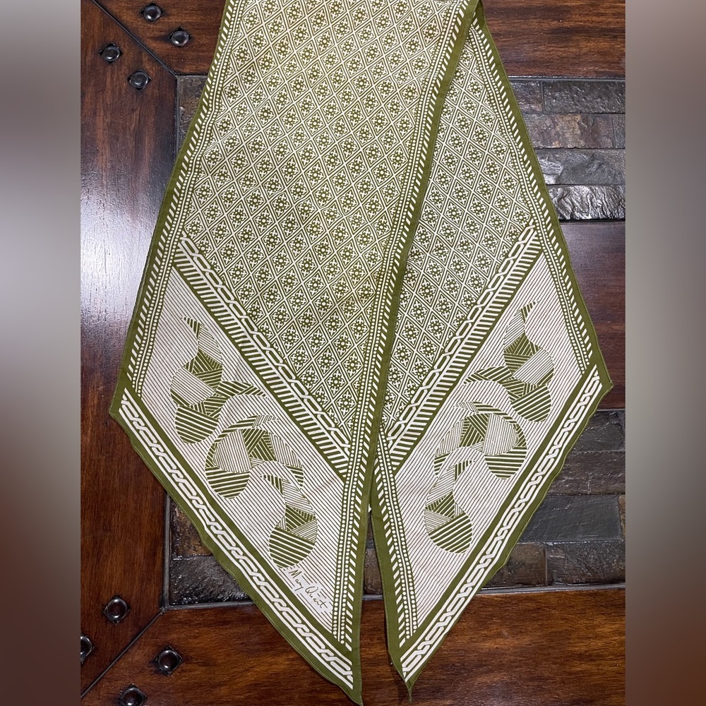 Vintage Mary Quant Green and White Patterned Scarf
